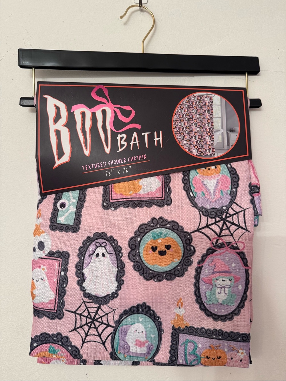 Pink Halloween Fabric Shower Curtain
